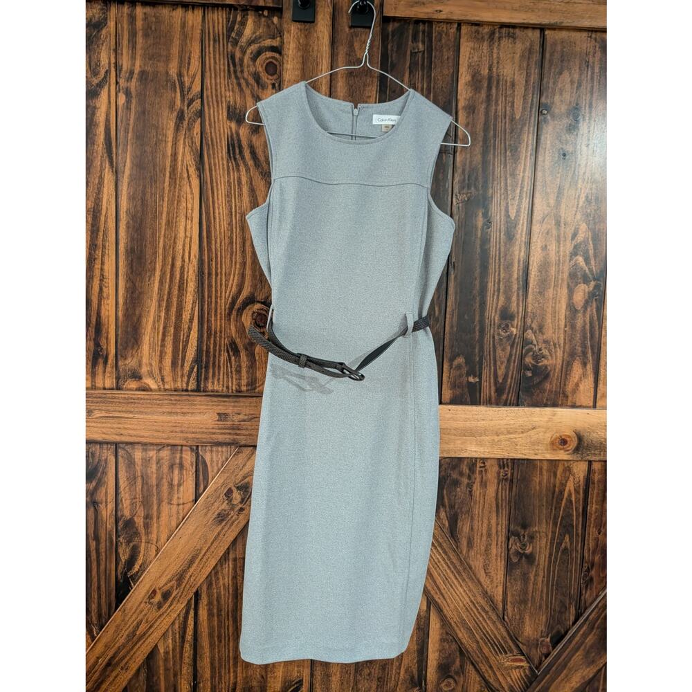 Calvin Klein womens sz 6 gray sleeveless belted dress in EUC